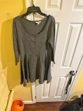 Cloudchaser Gray Scoop Neck Knit Peplum Sweater Dress XL